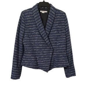 Pendelton Women's Blue White Tweed Wool Shawl Collar Snap Blazer Jacket Size 10